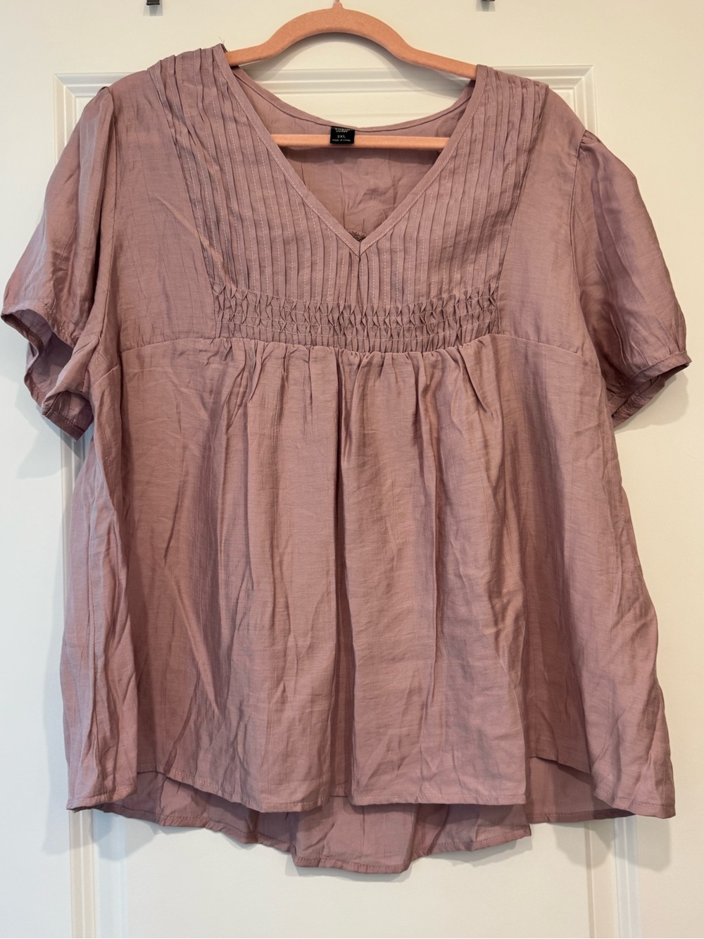 SHEIN Dusty Mauve V-Neck Smocked Peasant Blouse